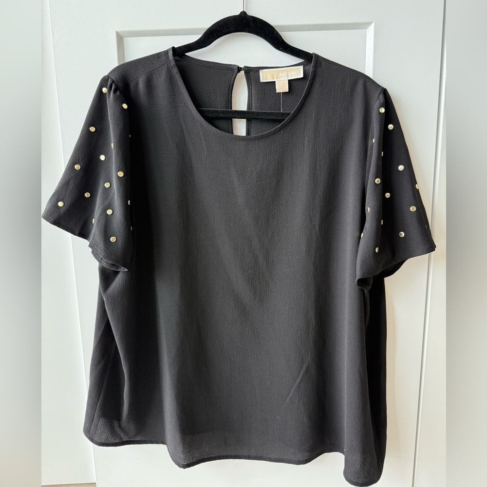 Michael Kors Black Top with Gold Studded Sleeves